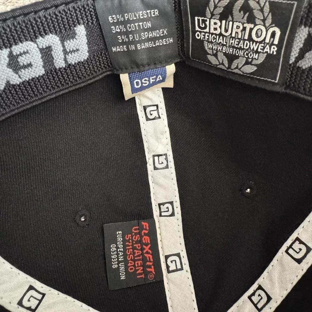 Burton Snowboard Slidestyle Flexfit Baseball Hat One Size True Black White Logo - Picture 4 of 6